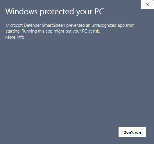 تنبيه Windows protected your PC مع تمييز More info